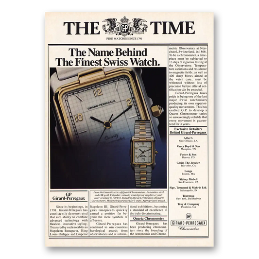 1983 Girard Perregaux Name Behind Finest Swiss Watch Vintage Magazine Print Ad