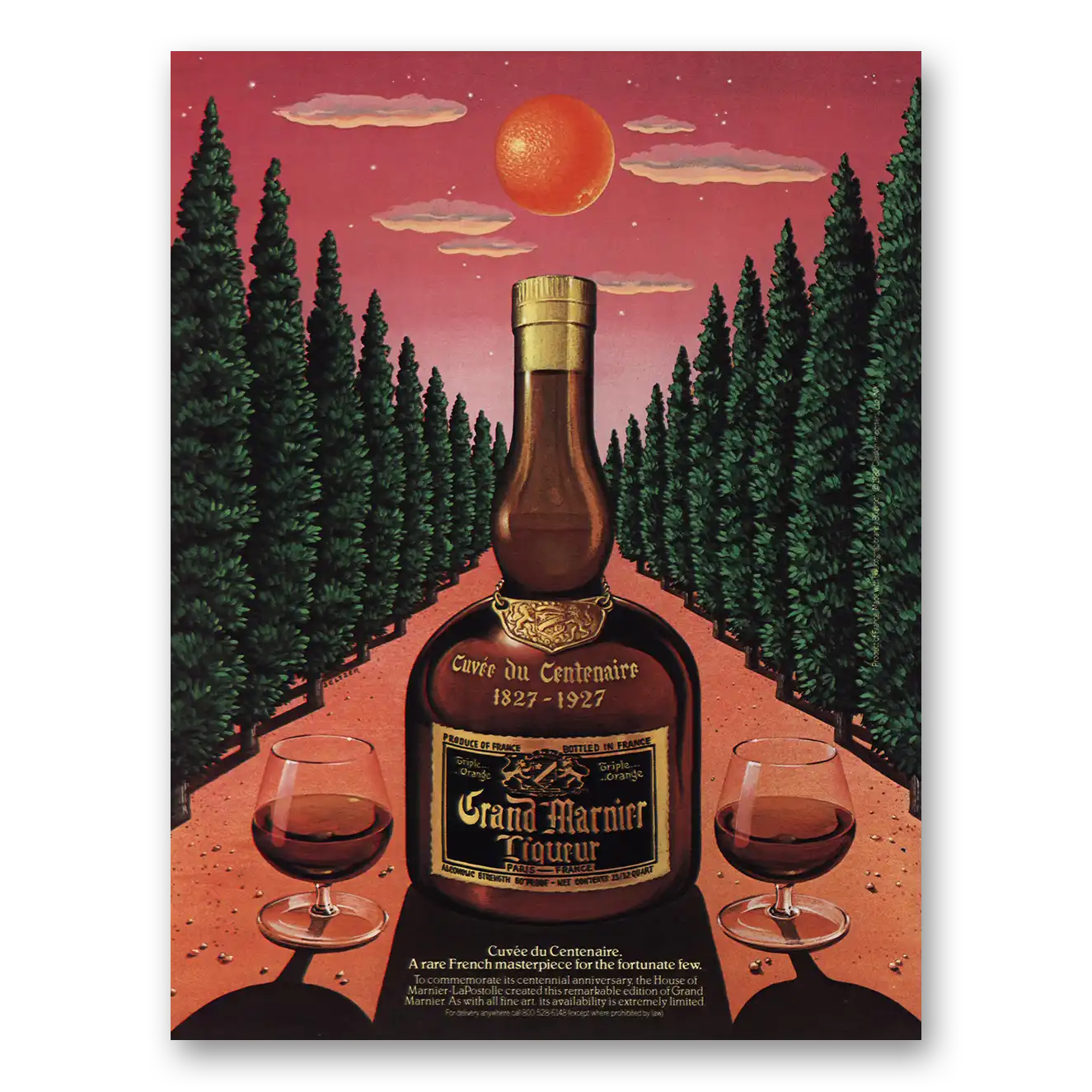 1983 Grand Marnier Pine Trees Vintage Magazine Print Ad