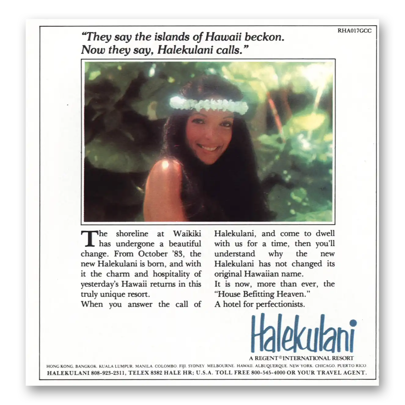 1983 Halekulani Hotel Islands of Hawaii Beckon Vintage Magazine Print Ad