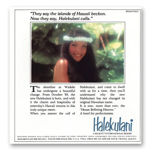 1983 Halekulani Hotel Islands of Hawaii Beckon Vintage Magazine Print Ad