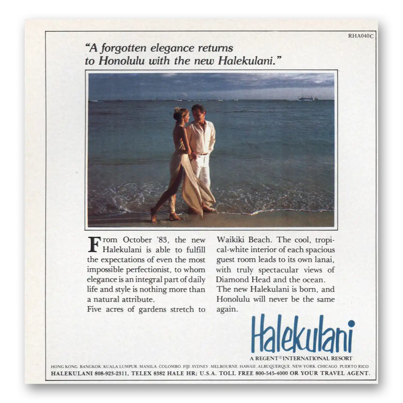 1983 Halekulani Hotel Forgotten Elegance Returns Vintage Magazine Print Ad