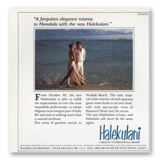 1983 Halekulani Hotel Forgotten Elegance Returns Vintage Magazine Print Ad