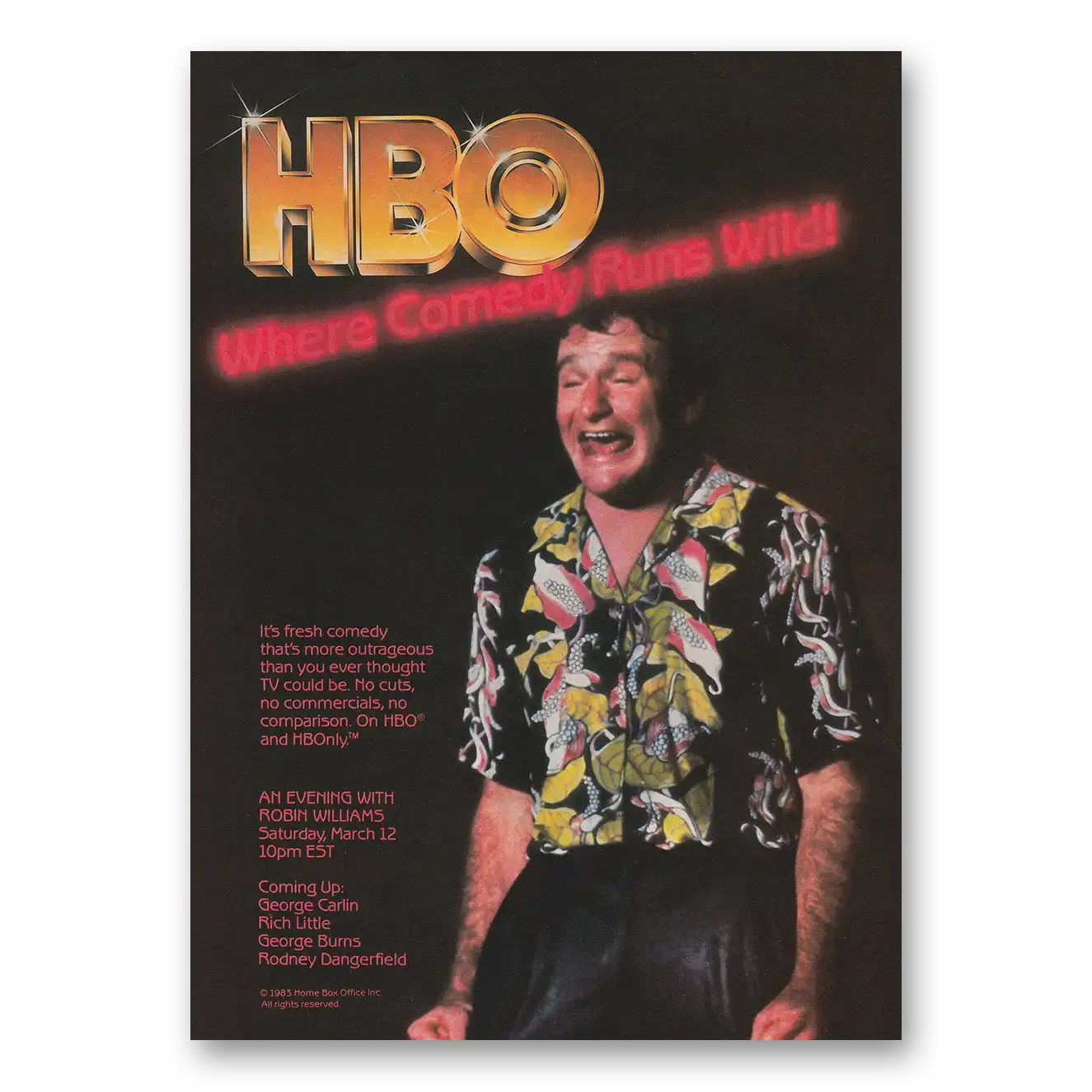 1983 HBO Where Comedy Runs Wild and Robin Williams Vintage Magazine Print Ad