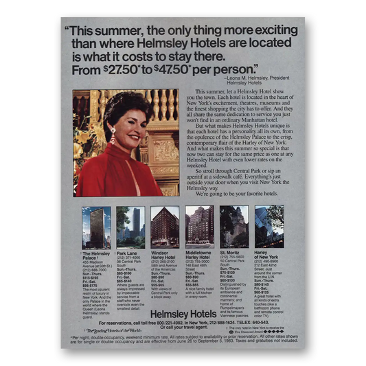 1983 Helmsley Hotels What It Costs To Stay There Vintage Magazine Print Ad