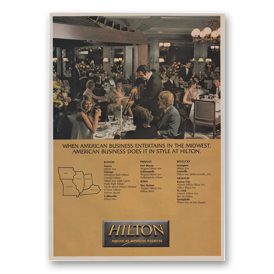 1983 Hilton Hotels American Business Entertains in the Midwest Vintage Magazine Print Ad