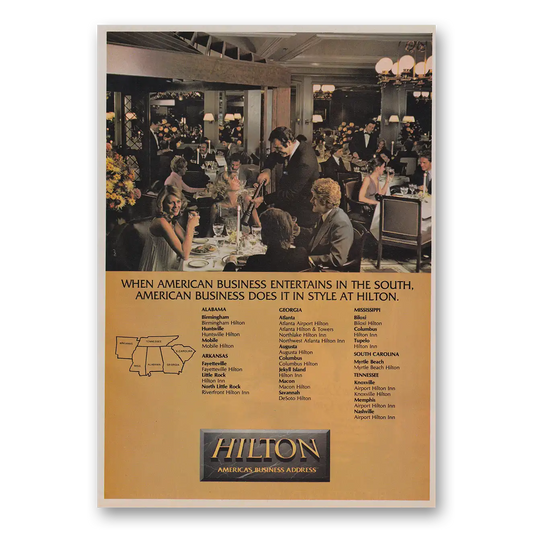 1983 Hilton Hotels Entertains in the South Vintage Magazine Print Ad