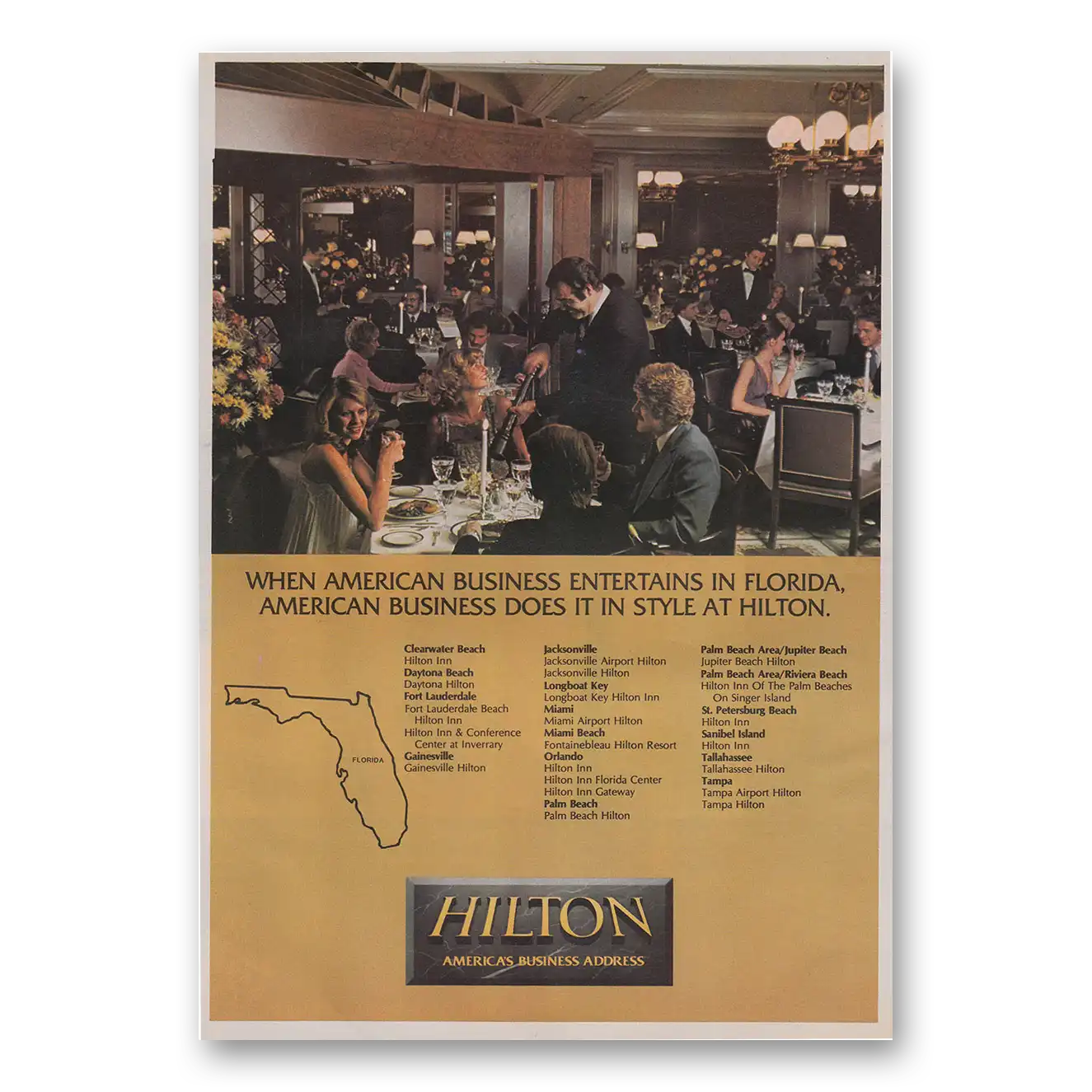 1983 Hilton Hotels When American Business Entertains In Florida Vintage Magazine Print Ad