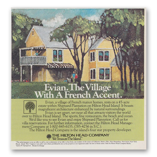 1983 Hilton Head Island Evian Village With a French Accent Vintage Magazine Print Ad