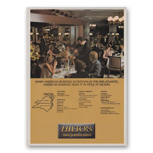 1983 Hilton Hotels Entertains in the Mid Atlantic Vintage Magazine Print Ad