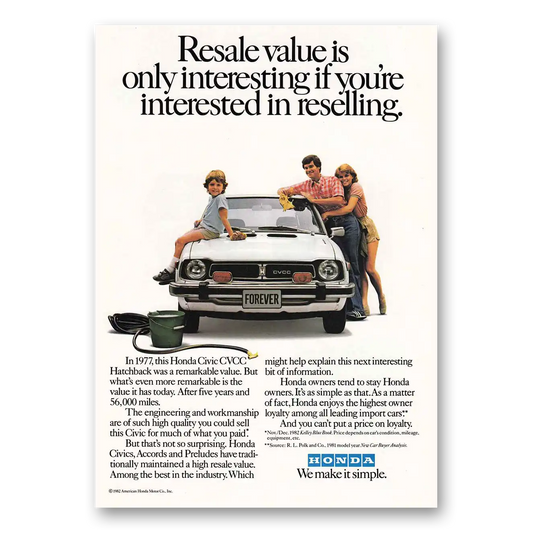 1983 Honda Civic CVCC Resale Value Vintage Magazine Print Ad