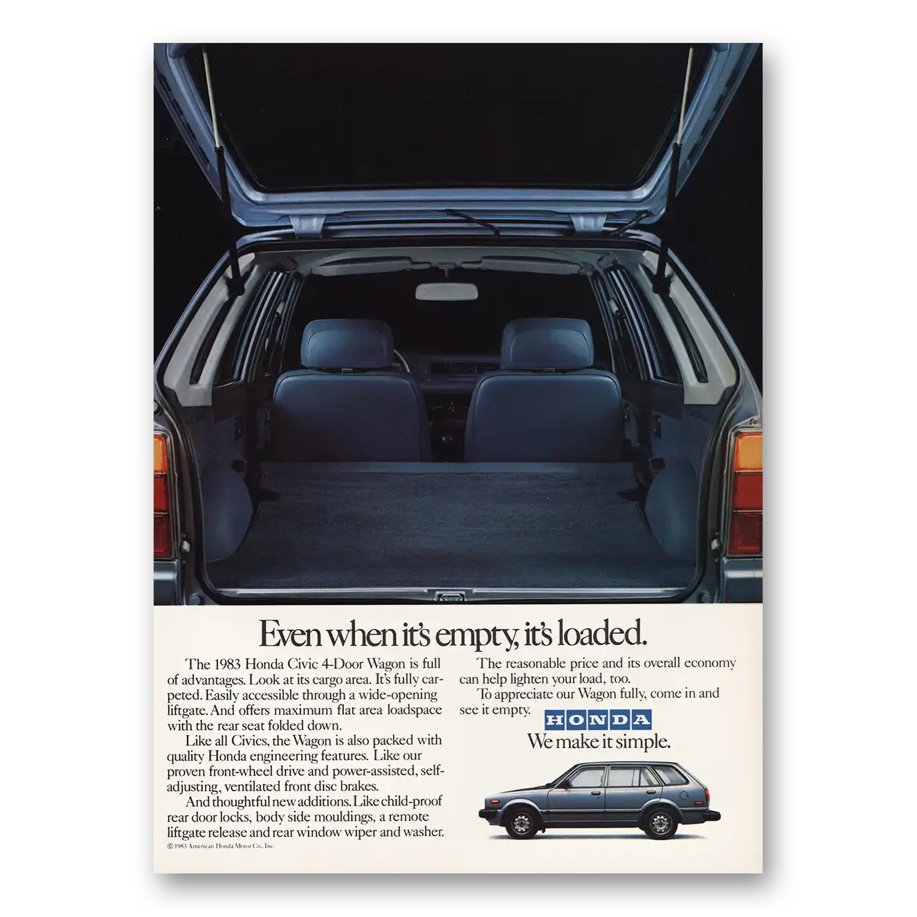 1983 Honda Civic Even When Empty Its Loaded Vintage Magazine Print Ad