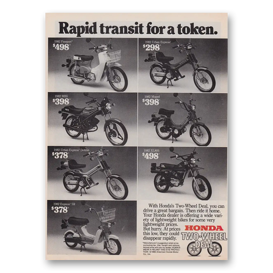 1983 Honda Motorcycle Lightweight Bikes Rapid Transit for a Token Vintage Magazine Print Ad