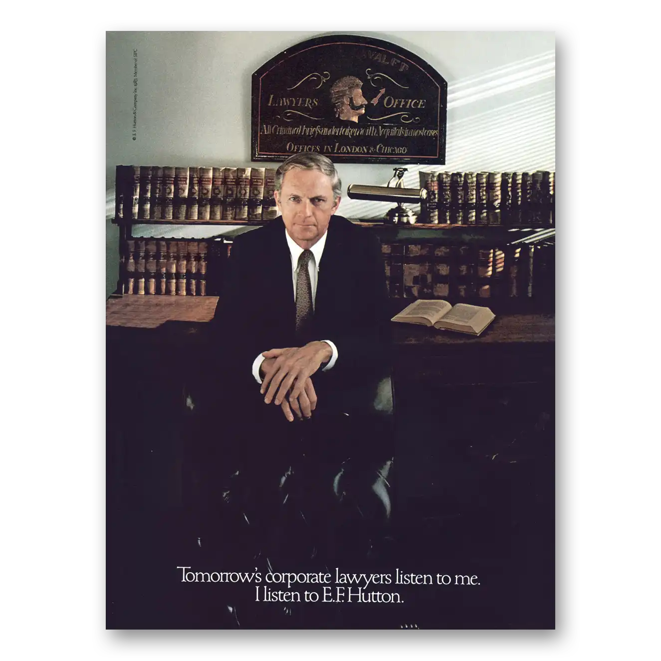 1983 EF Hutton Tomorrows Corporate Lawyers Vintage Magazine Print Ad