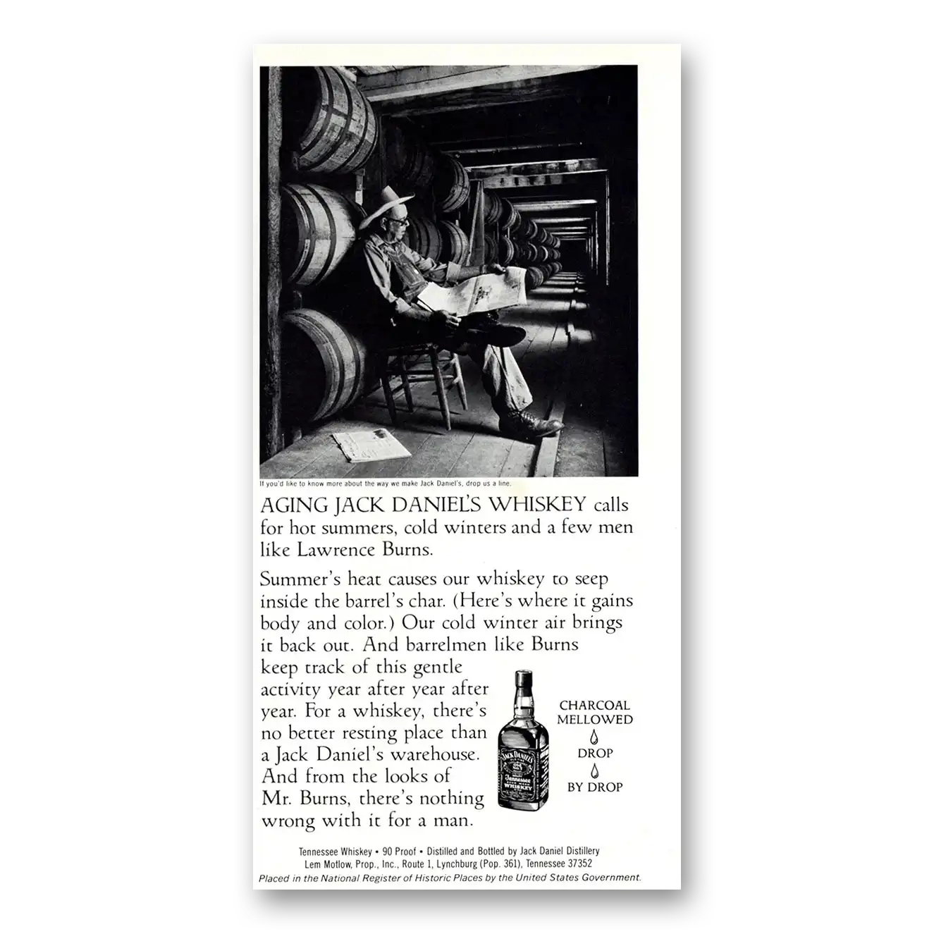 1983 Jack Daniels Cold Winters Few Men Like Lawrence Burns Vintage Magazine Print Ad