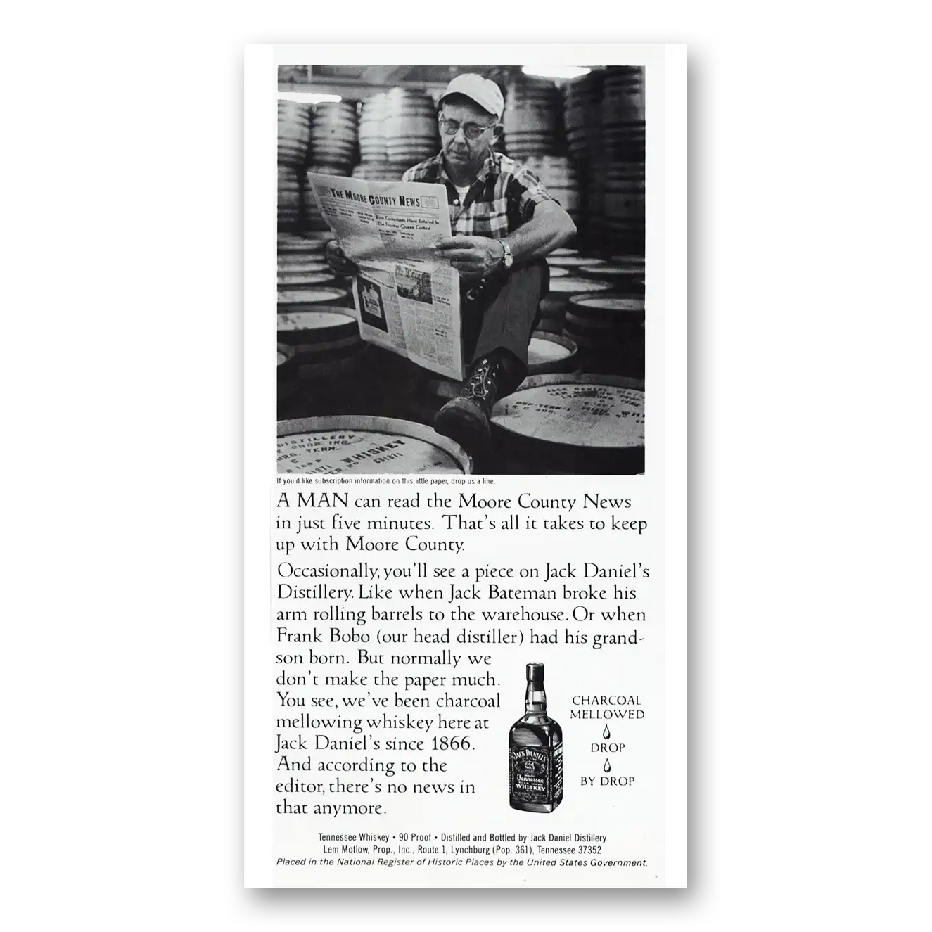 1983 Jack Daniels Man Can Read the Moore County News Vintage Magazine Print Ad