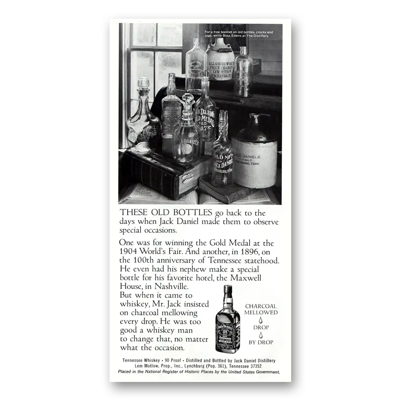 1983 Jack Daniels These Old Bottles Go Back to the Days Vintage Magazine Print Ad