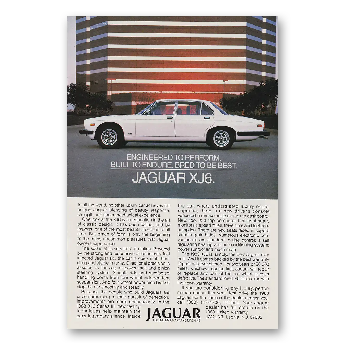 1983 Jaguar XJ6 Engineered to Perform Vintage Magazine Print Ad