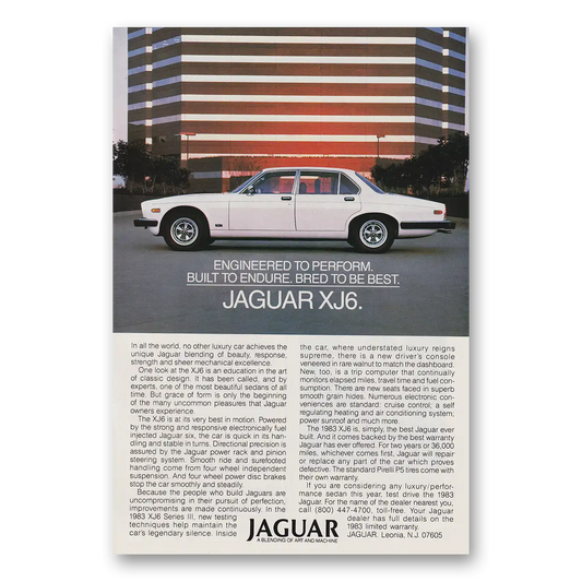 1983 Jaguar XJ6 Engineered to Perform Vintage Magazine Print Ad