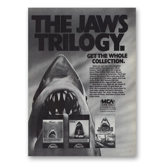 1983 The Jaws Trilogy Promo VCR Get the Whole Collection Vintage Magazine Print Ad