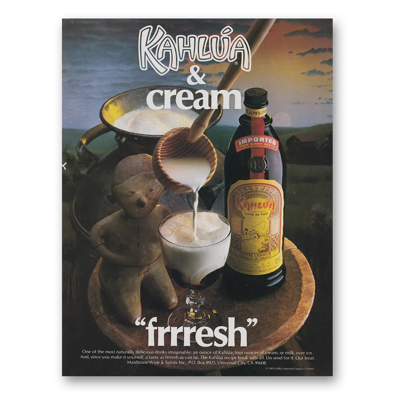 1983 Kahlua and Cream Frrresh Vintage Magazine Print Ad