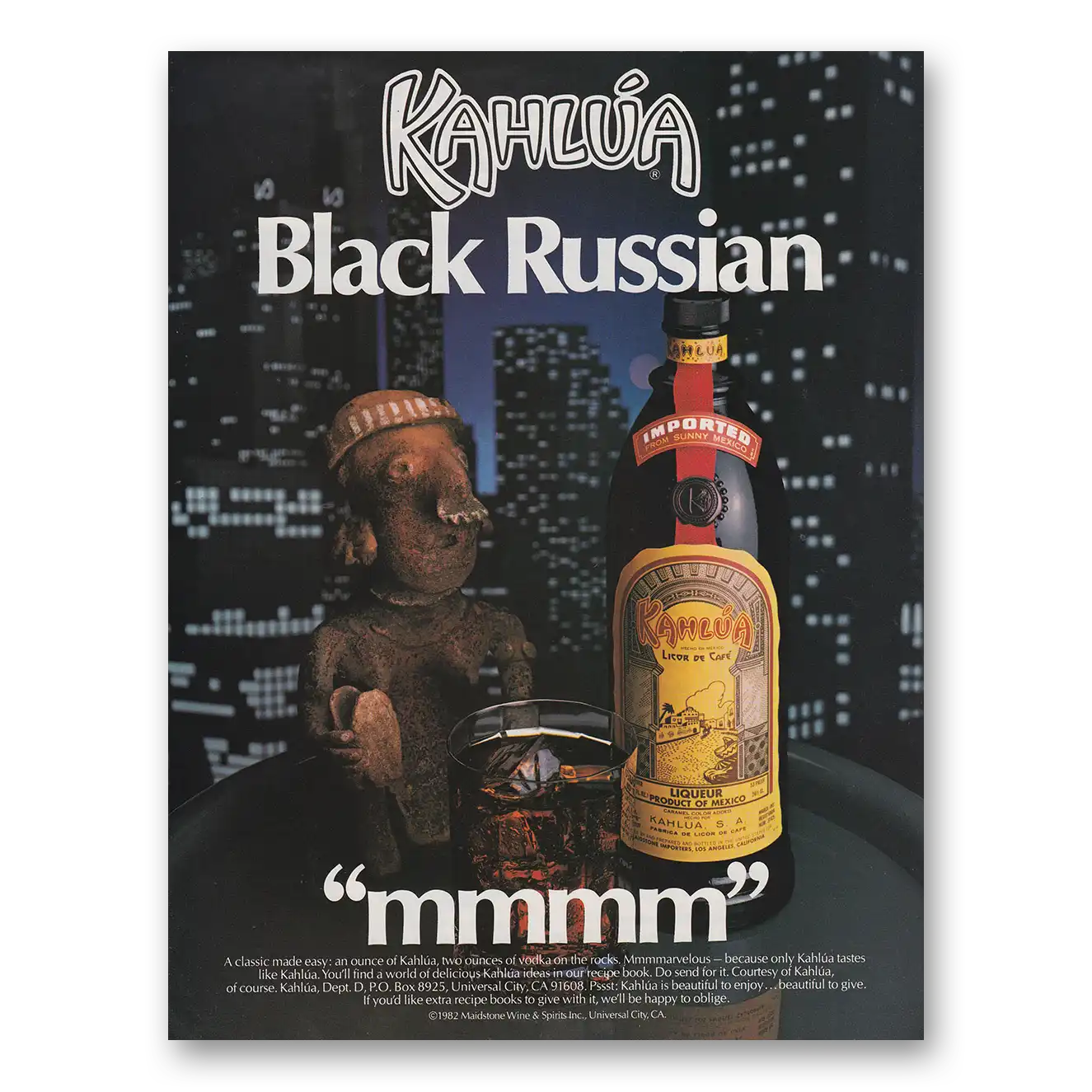 1983 Kahlua Black Russian Vintage Magazine Print Ad