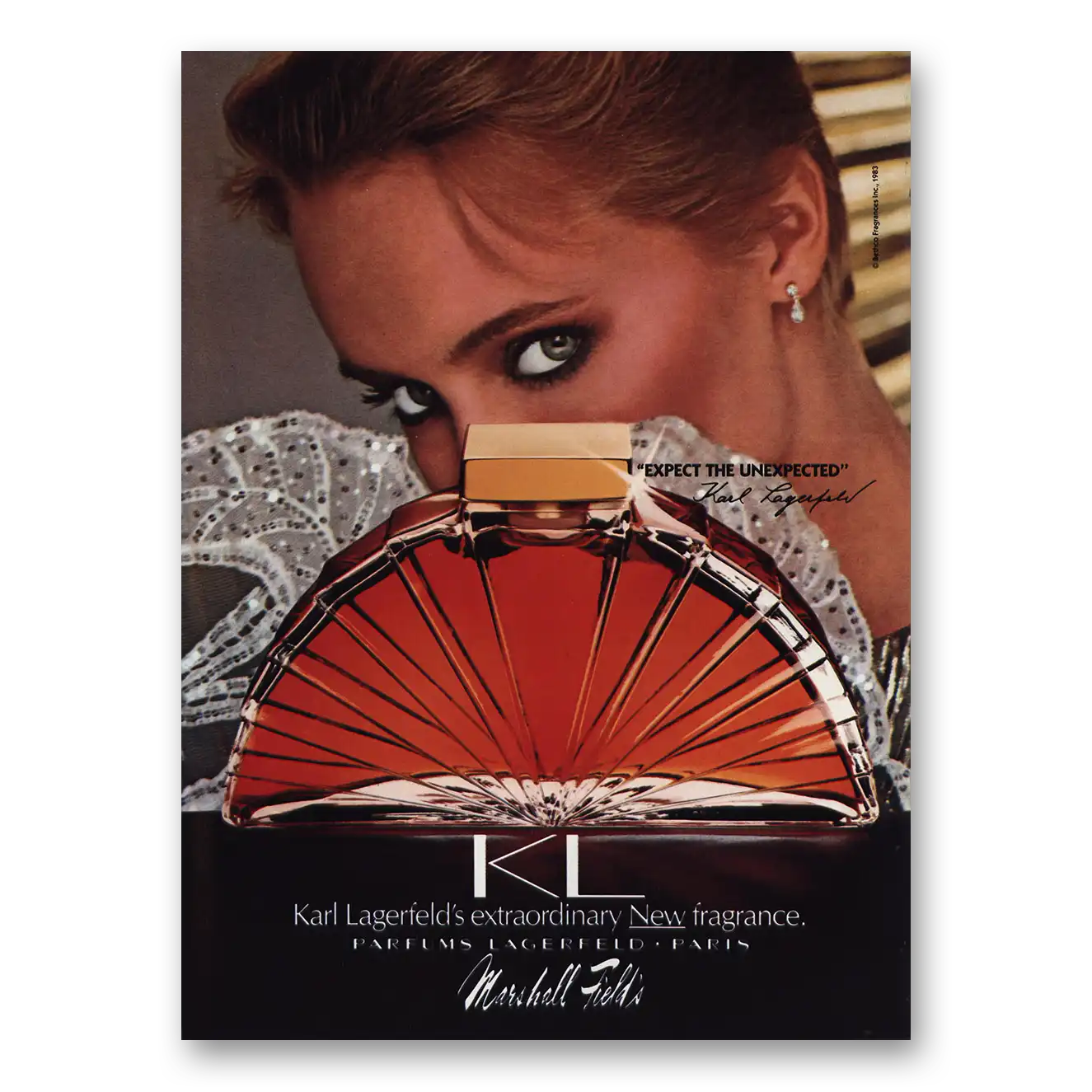 1983 Karl Lagerfeld KL Parfums Extraordinary New Fragrance Vintage Magazine Print Ad