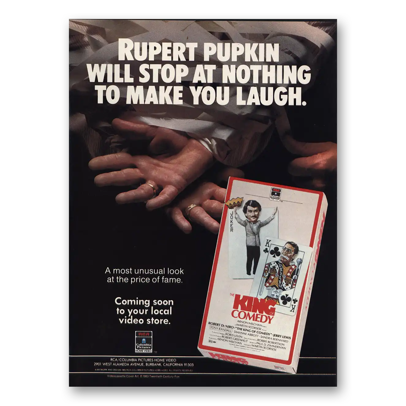 1983 King of Comedy Promo Rupert Pupkin Vintage Magazine Print Ad