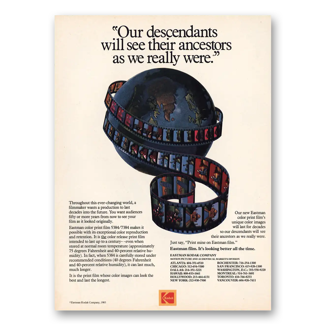 1983 Kodak Our Decendants Will See Their Ancestors Vintage Magazine Print Ad