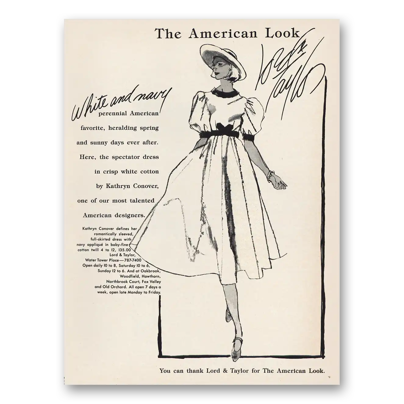 1983 Lord & Taylor White and Navy Kathryn Conover Vintage Magazine Print Ad