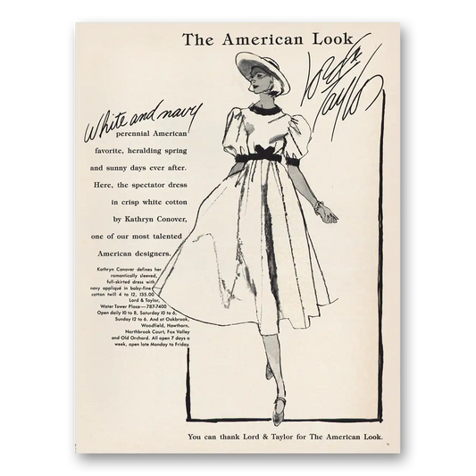 1983 Lord & Taylor White and Navy Kathryn Conover Vintage Magazine Print Ad