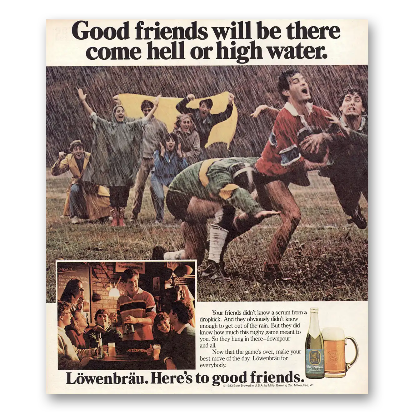 1983 Lowenbrau Beer Come Hell or High Water Vintage Magazine Print Ad