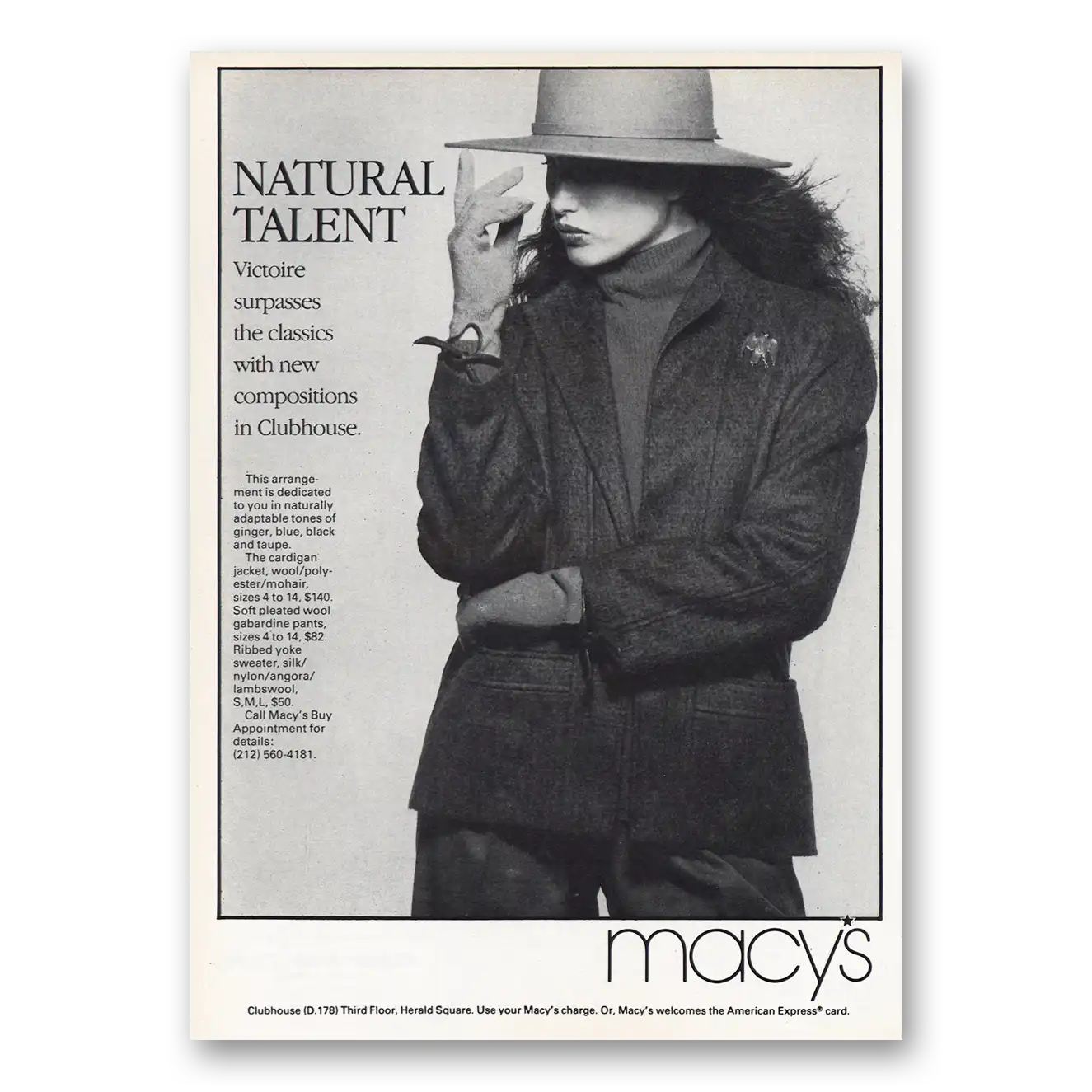 1983 Macys Natural Talent Victoire Vintage Magazine Print Ad