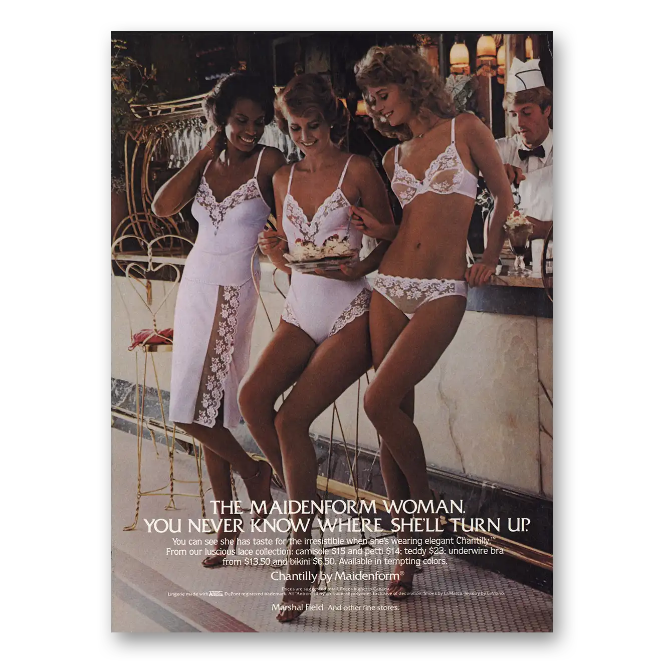 1983 Maidenform Undergarments You Never Know Where She'll Turn Up Vintage Magazine Print Ad