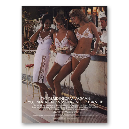 1983 Maidenform Undergarments You Never Know Where She'll Turn Up Vintage Magazine Print Ad