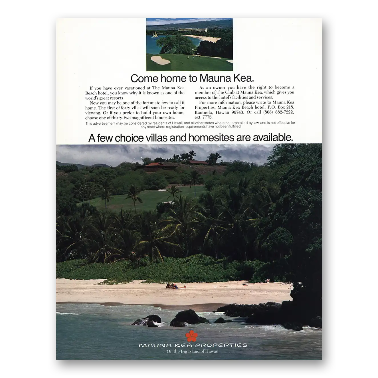 1983 Mauna Kea Beach Hotel Come Home to Mauna Kea Vintage Magazine Print Ad