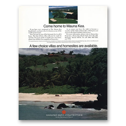 1983 Mauna Kea Beach Hotel Come Home to Mauna Kea Vintage Magazine Print Ad