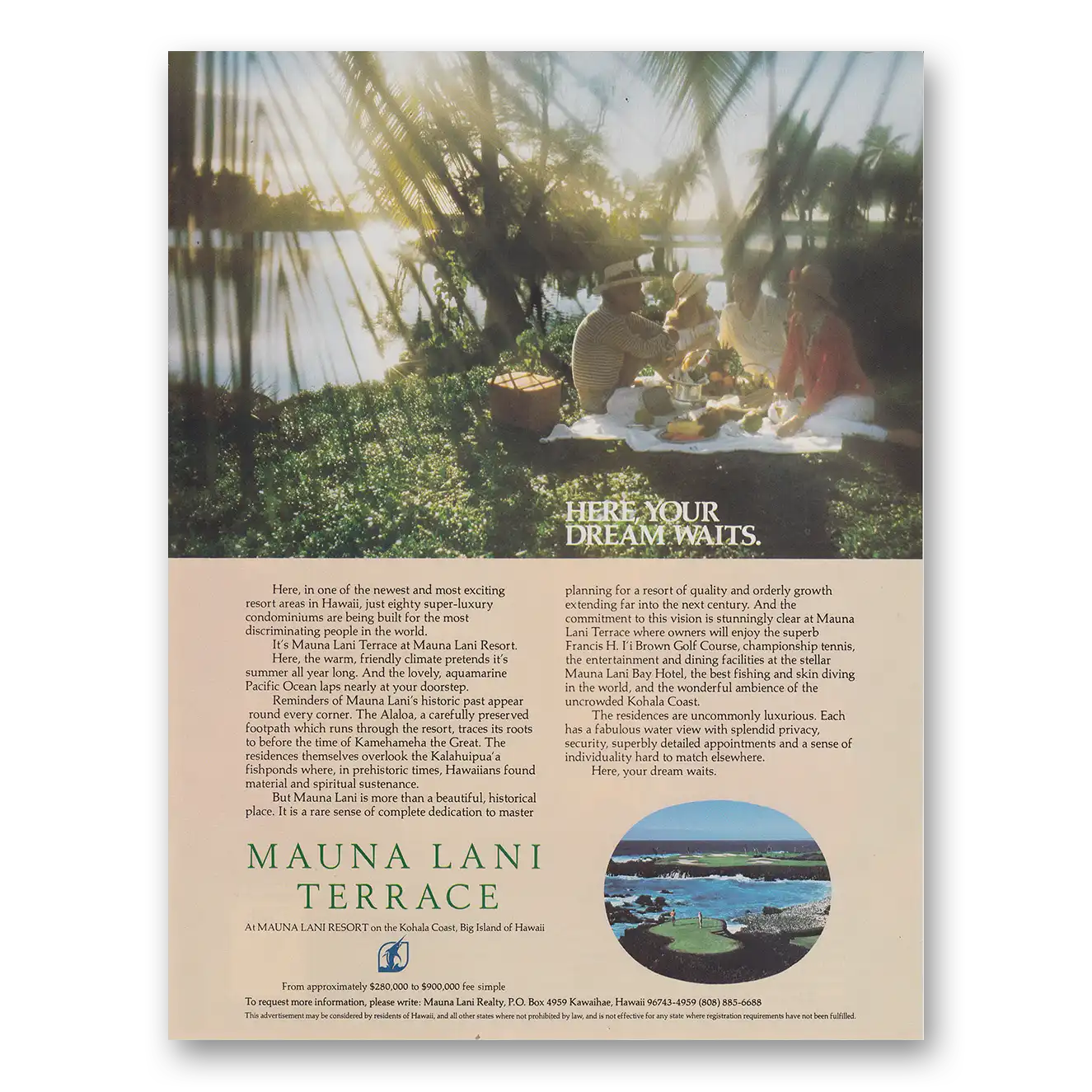 1983 Mauna Lani Resort Here Your Dream Waits Vintage Magazine Print Ad