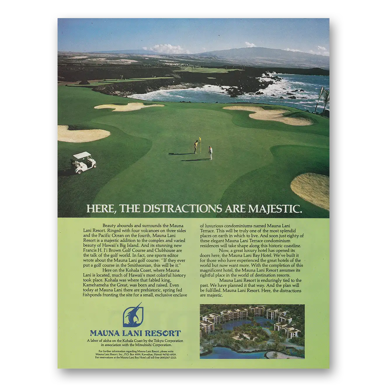 1983 Mauna Lani Resort Distractions Are Majestic Golf Course Vintage Magazine Print Ad