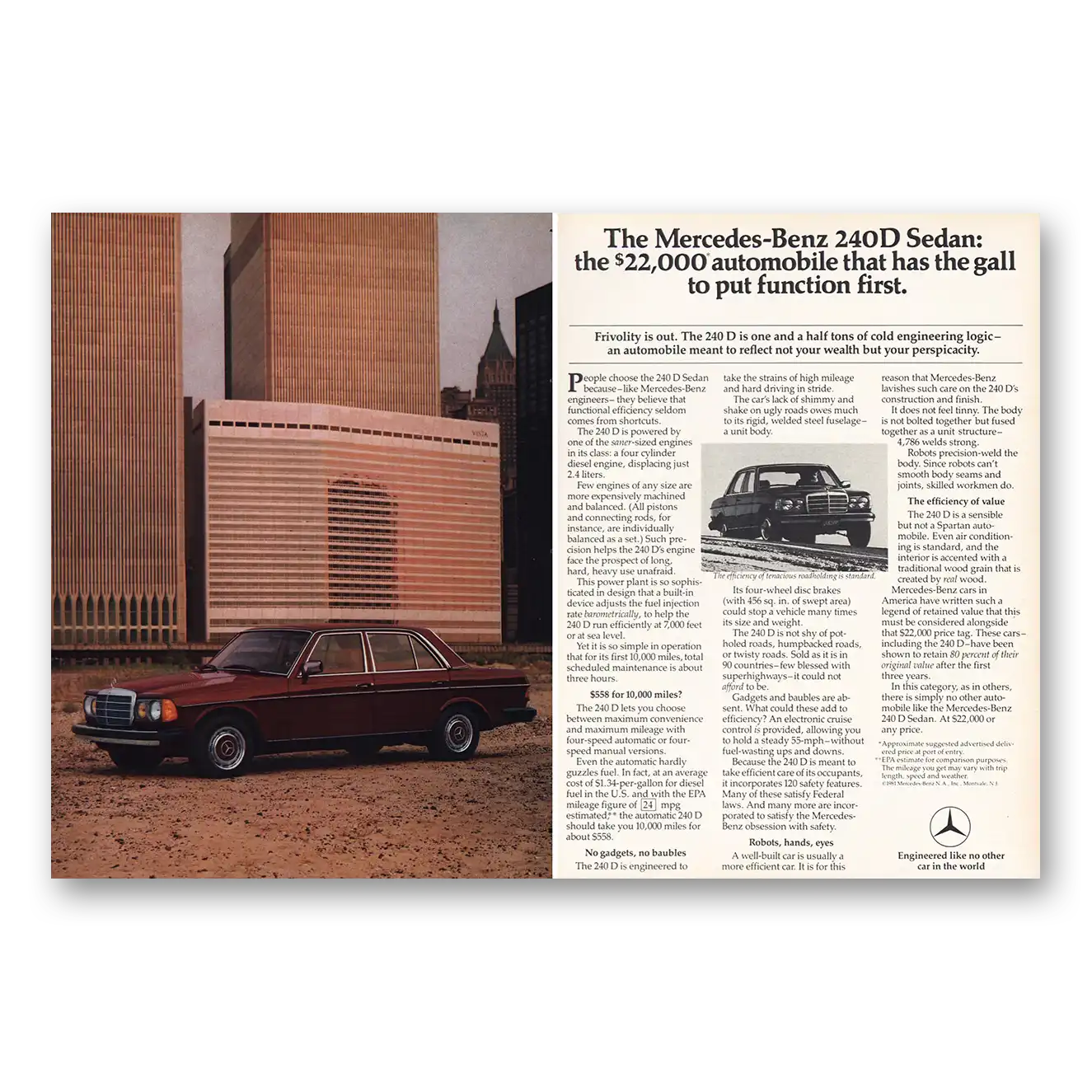 1982 Mercedes Benz Gall to Put Function First Vintage Magazine Print Ad