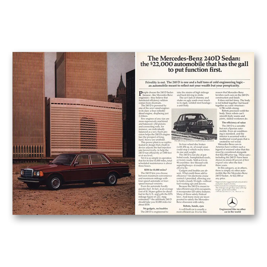 1982 Mercedes Benz Gall to Put Function First Vintage Magazine Print Ad