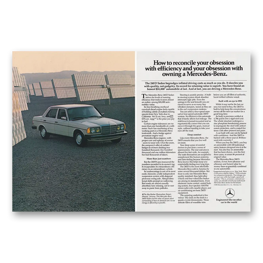 1983 Mercedes Benz 240D Reconcile Your Obsession Vintage Magazine Print Ad