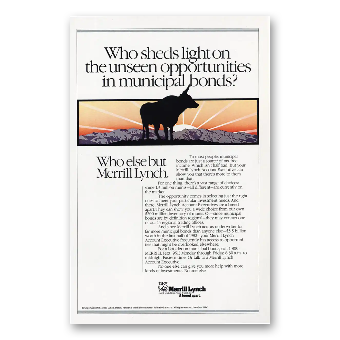 1983 Merrill Lynch Sheds Light on the Unseen Opportunity Vintage Magazine Print Ad