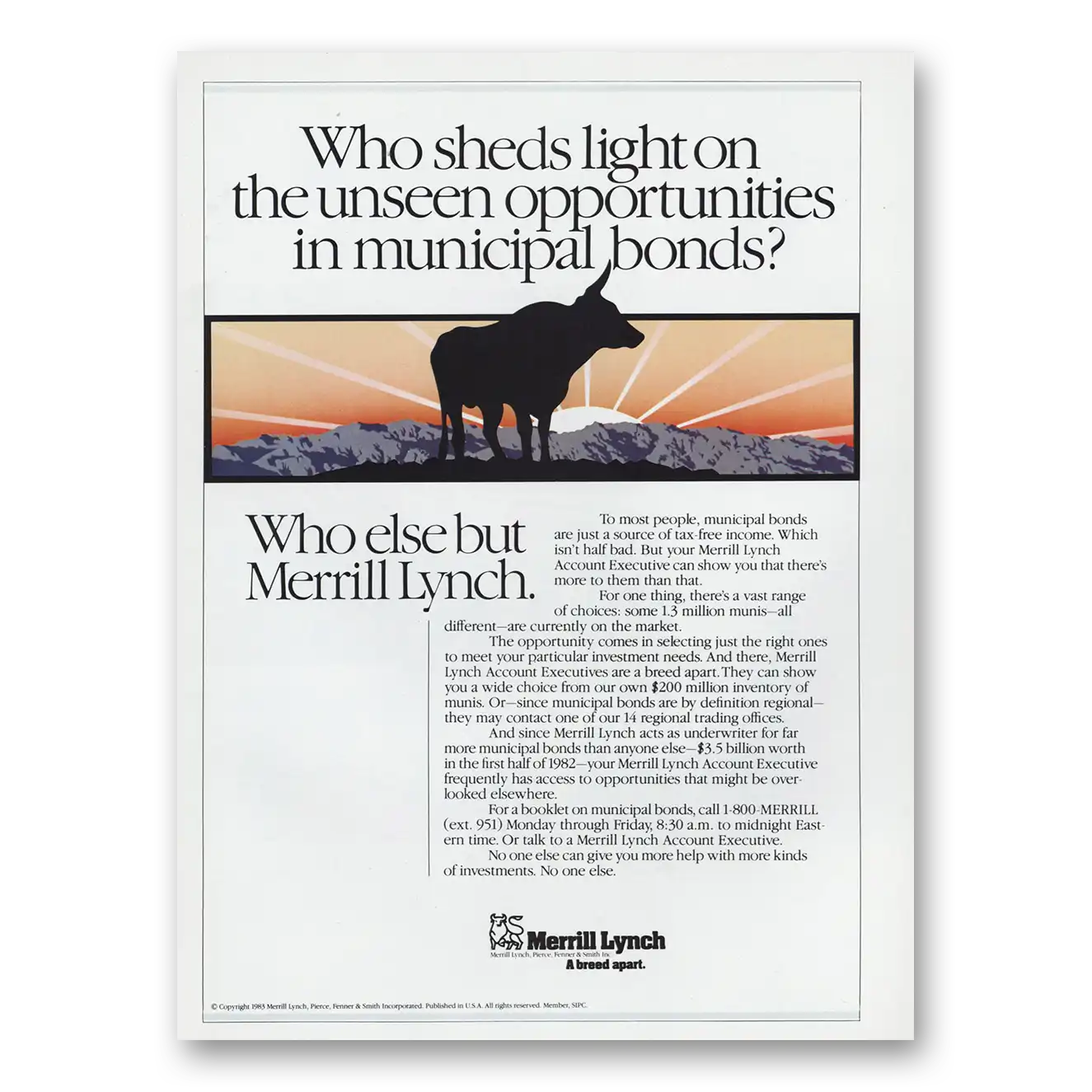 1983 Merrill Lynch Sheds Light on the Unseen Opportunity Vintage Magazine Print Ad