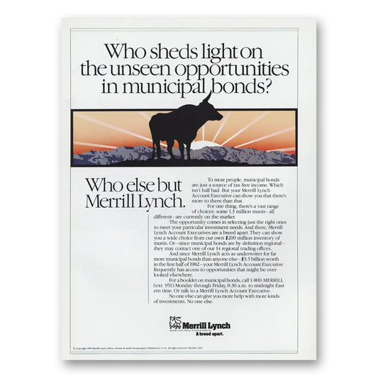 1983 Merrill Lynch Sheds Light on the Unseen Opportunity Vintage Magazine Print Ad