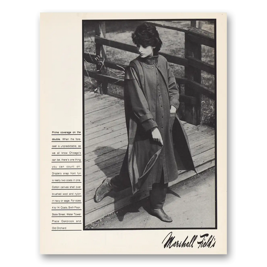 1983 Marshall Field Drizzle Coat Forecast Unpredictable Chicago Vintage Magazine Print Ad