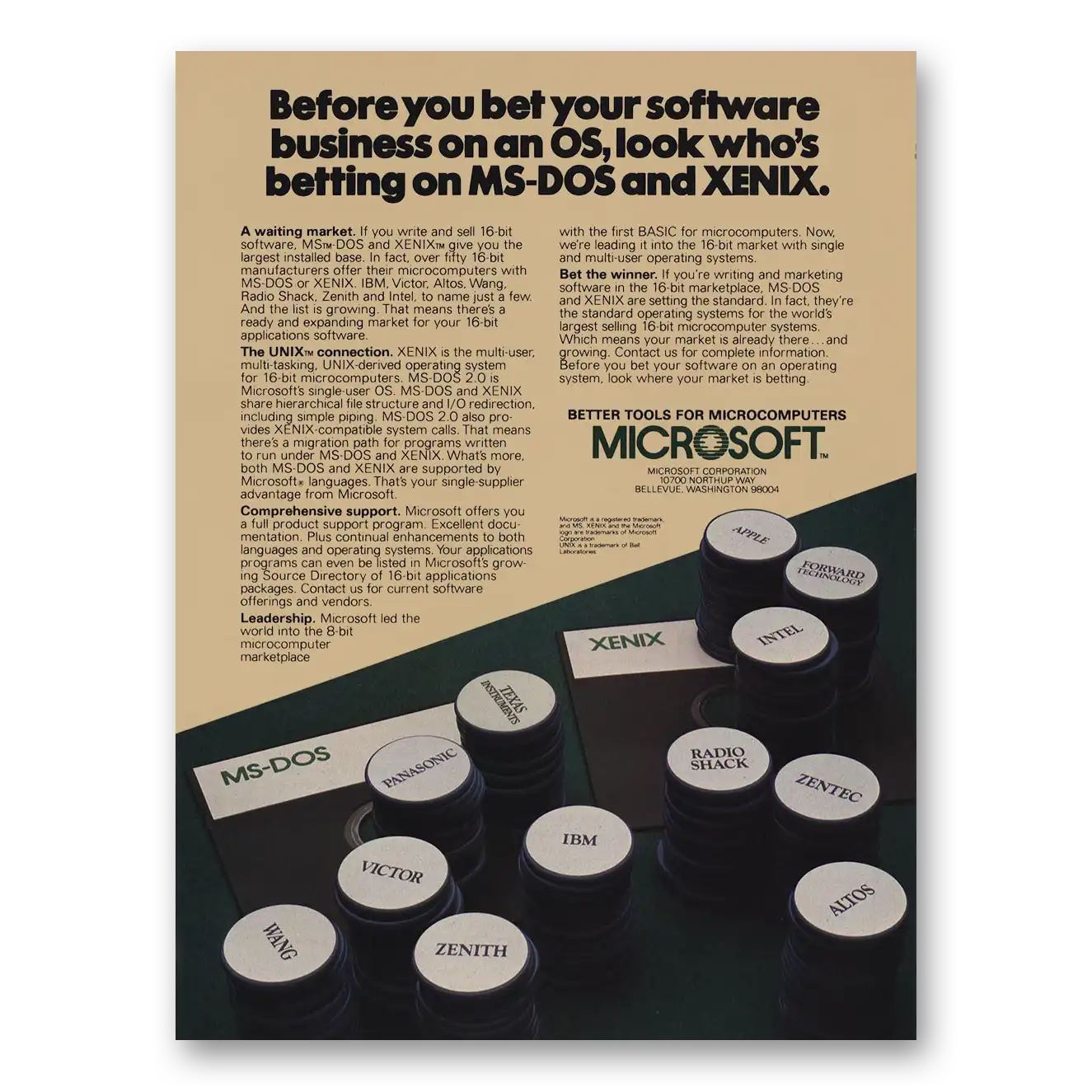 1983 Microsoft Before You Bet Your Software Vintage Magazine Print Ad