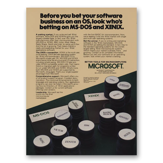 1983 Microsoft Before You Bet Your Software Vintage Magazine Print Ad