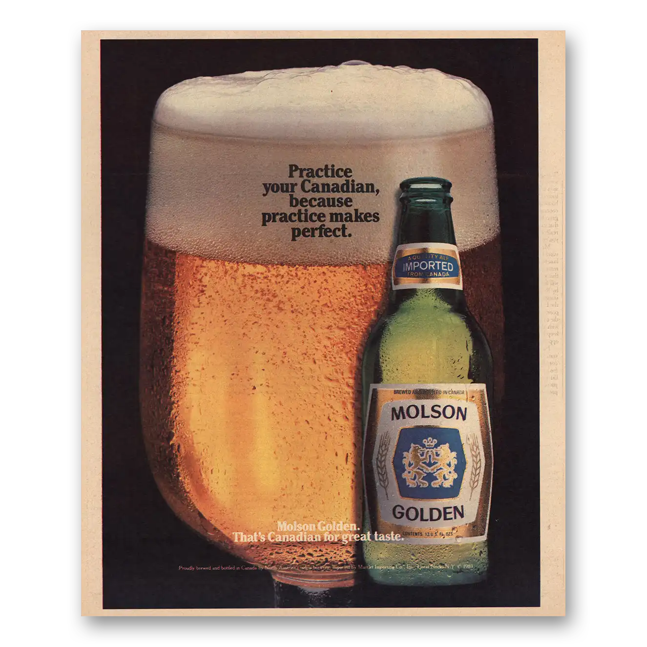 1983 Molson Beer Practice Your Canadian Vintage Magazine Print Ad