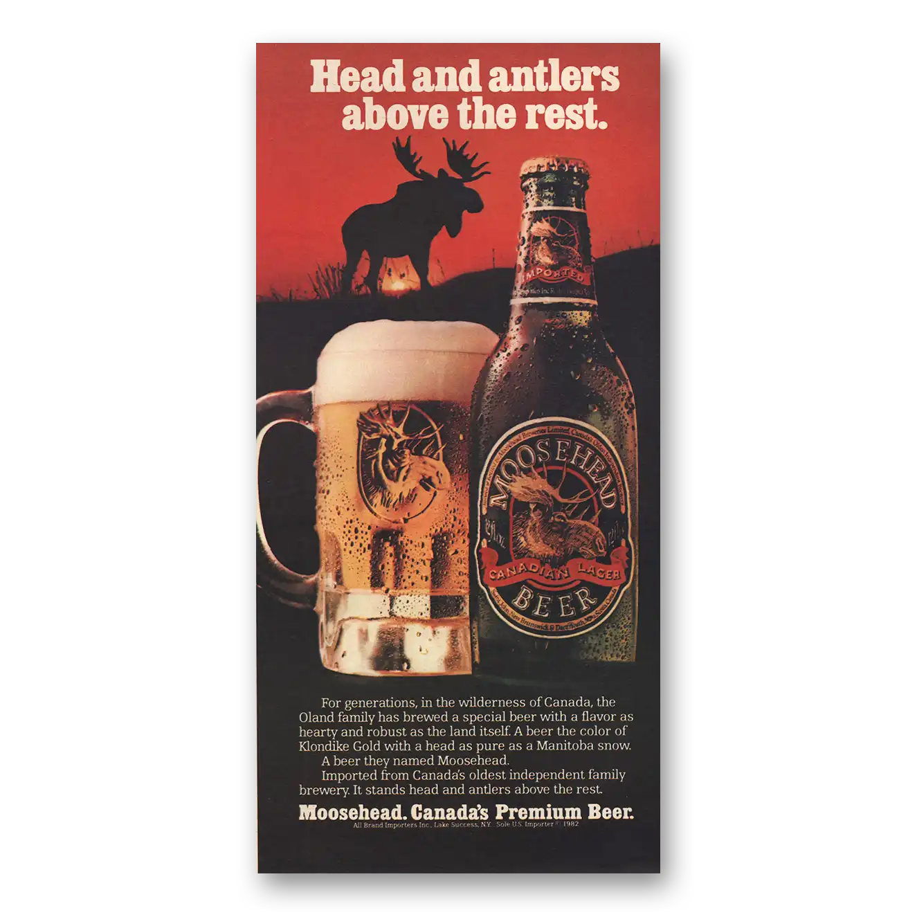 1983 Moosehead Beer Head and Antlers Above the Rest Vintage Magazine Print Ad