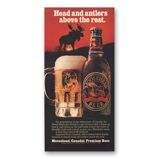 1983 Moosehead Beer Head and Antlers Above the Rest Vintage Magazine Print Ad